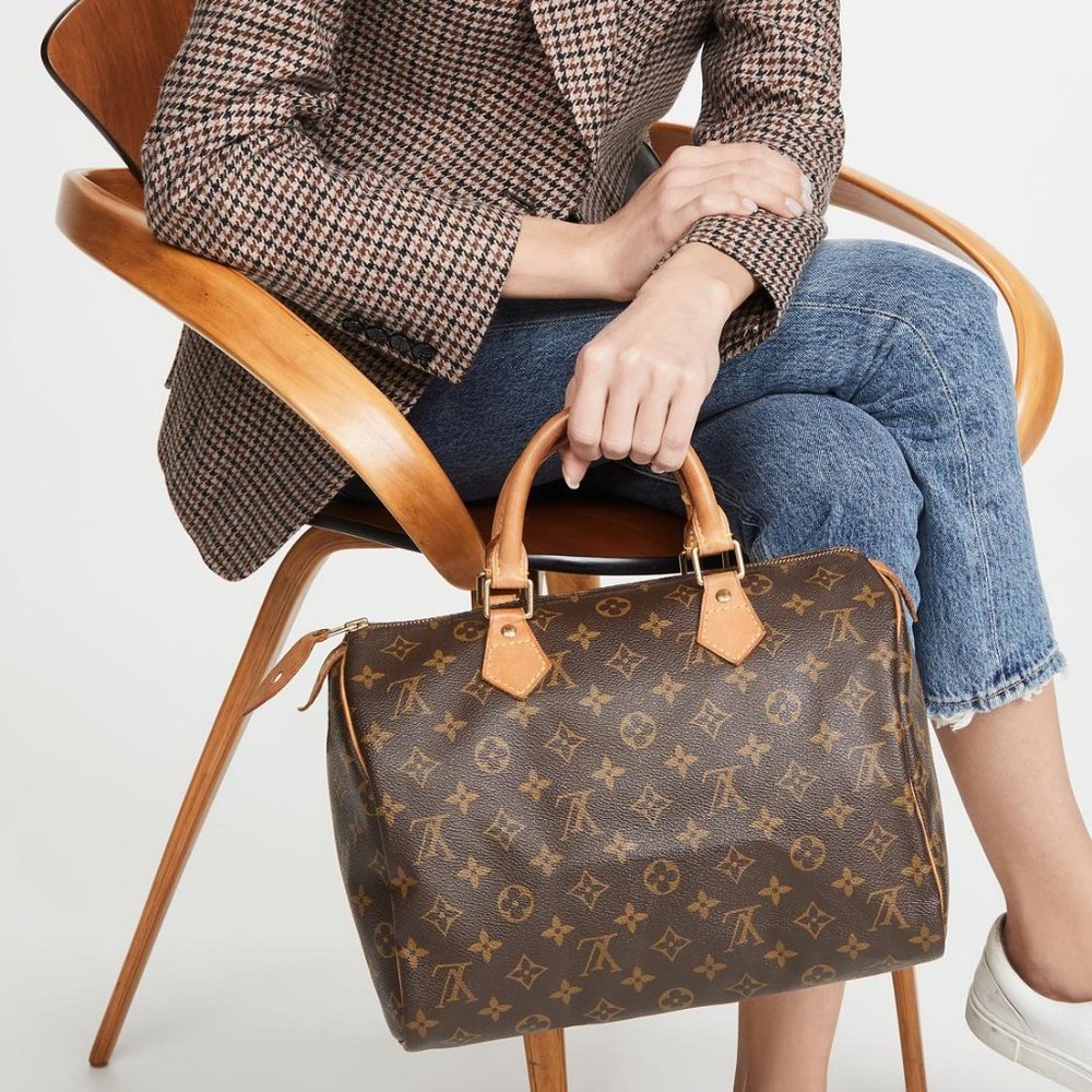 SALE! Vintage Louis Vuitton Speedy 30 Monogram Logo Satchel Bag Brown FREE Liner - Picture 14 of 16